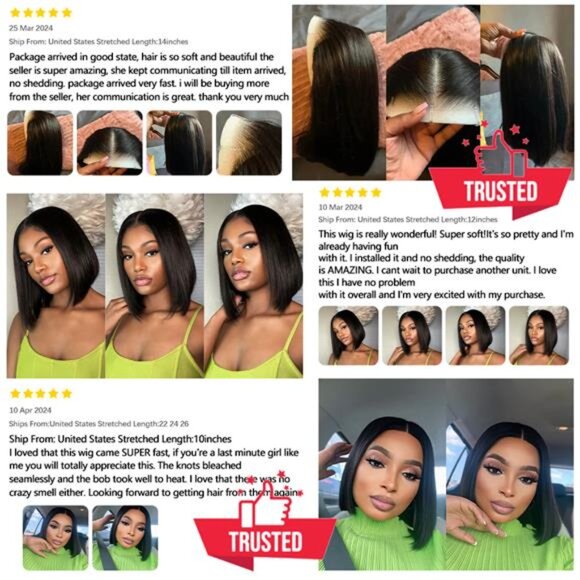 Glueless Bob Hair Wig Human Hair Ready To Wear Straight Transprent 4x4 Lace - Picture 4 of 11